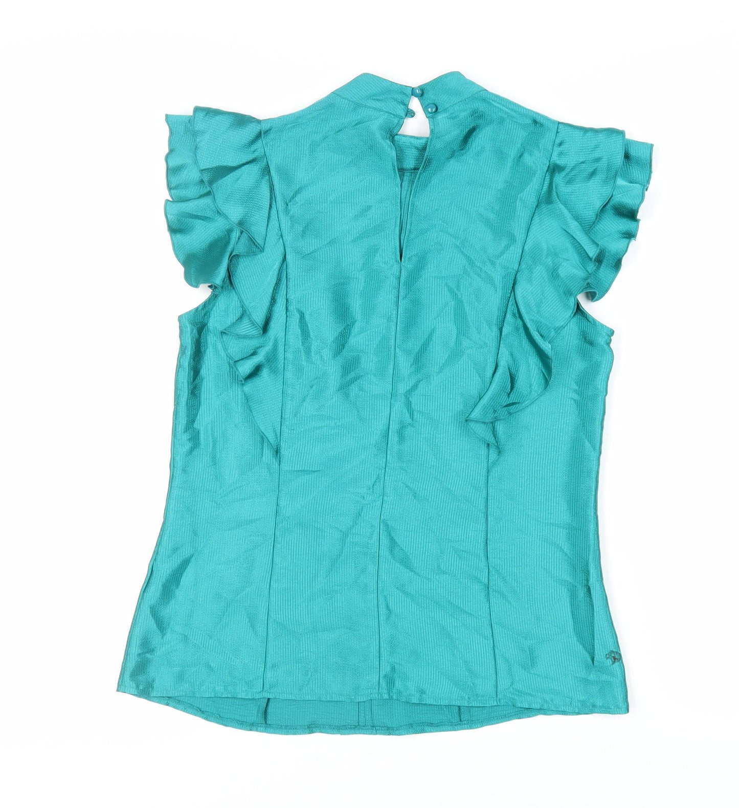 Marks and Spencer Womens Green Polyester Basic Blouse Size 12 Mock Neck - Ruffle