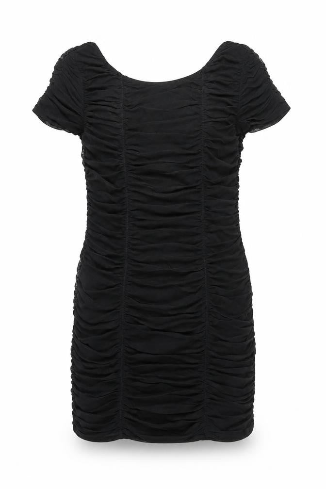Warehouse Womens Black Nylon Mini Size 14 Boat Neck Pullover - Ruched