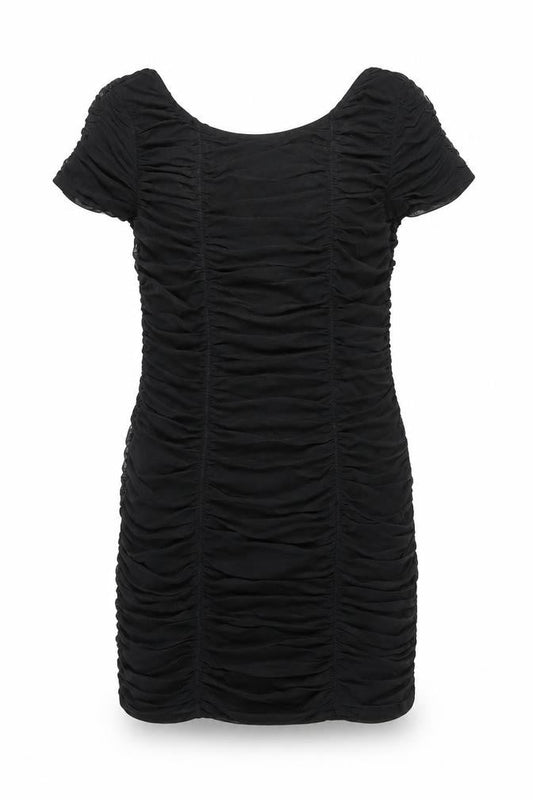 Warehouse Womens Black Nylon Mini Size 14 Boat Neck Pullover - Ruched