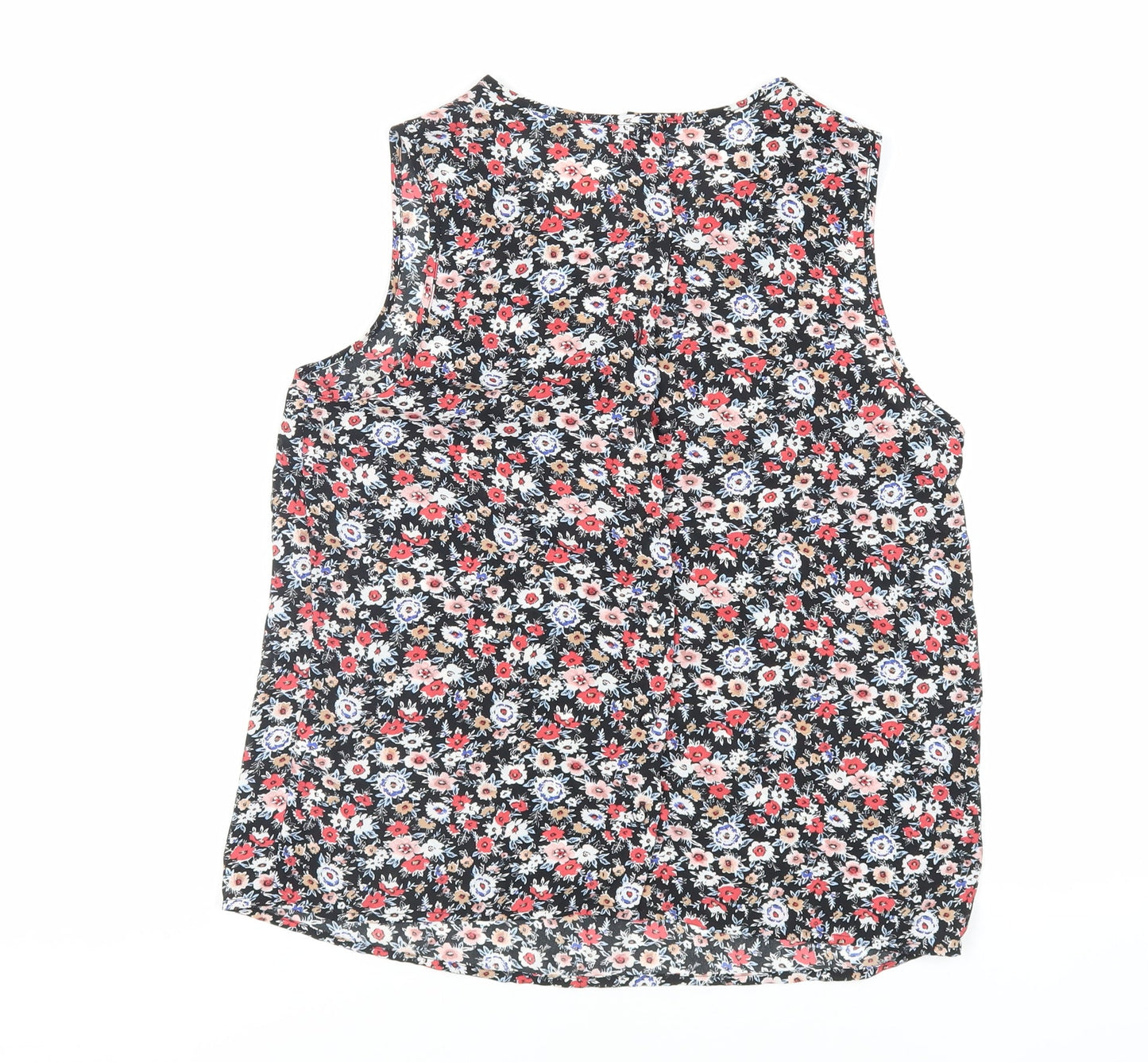 New Look Womens Black Floral Polyester Basic Blouse Size 10 Round Neck
