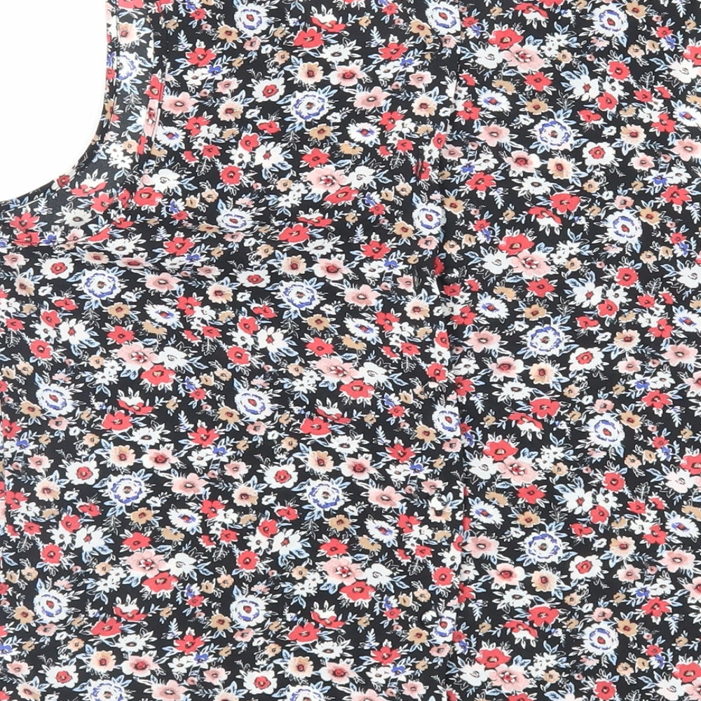 New Look Womens Black Floral Polyester Basic Blouse Size 10 Round Neck