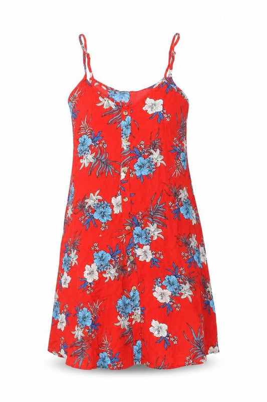 New Look Womens Red Floral Viscose Slip Dress Size M V-Neck Pullover