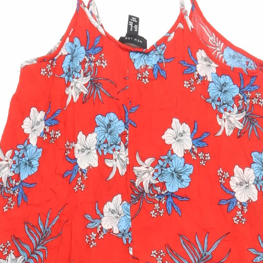New Look Womens Red Floral Viscose Slip Dress Size M V-Neck Pullover