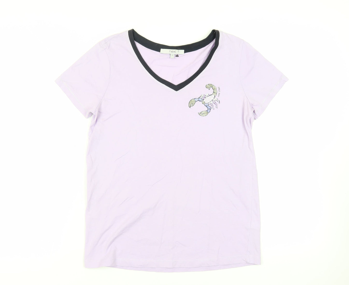 NEXT Womens Purple Cotton Basic T-Shirt Size 8 V-Neck - Scorpion