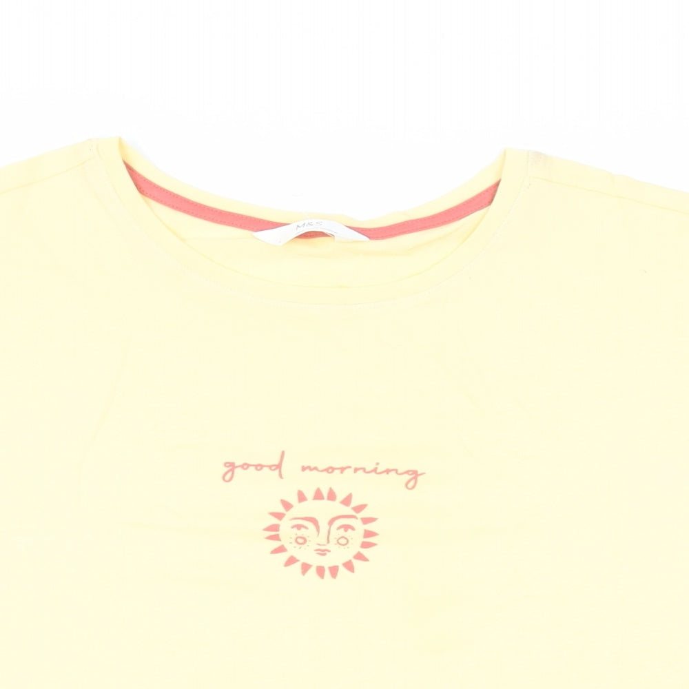 Marks and Spencer Womens Yellow Solid Cotton Top Pyjama Top Size S