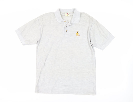 English Teddy Bear Company Mens Grey Polyester Polo Size S Collared Button - Logo
