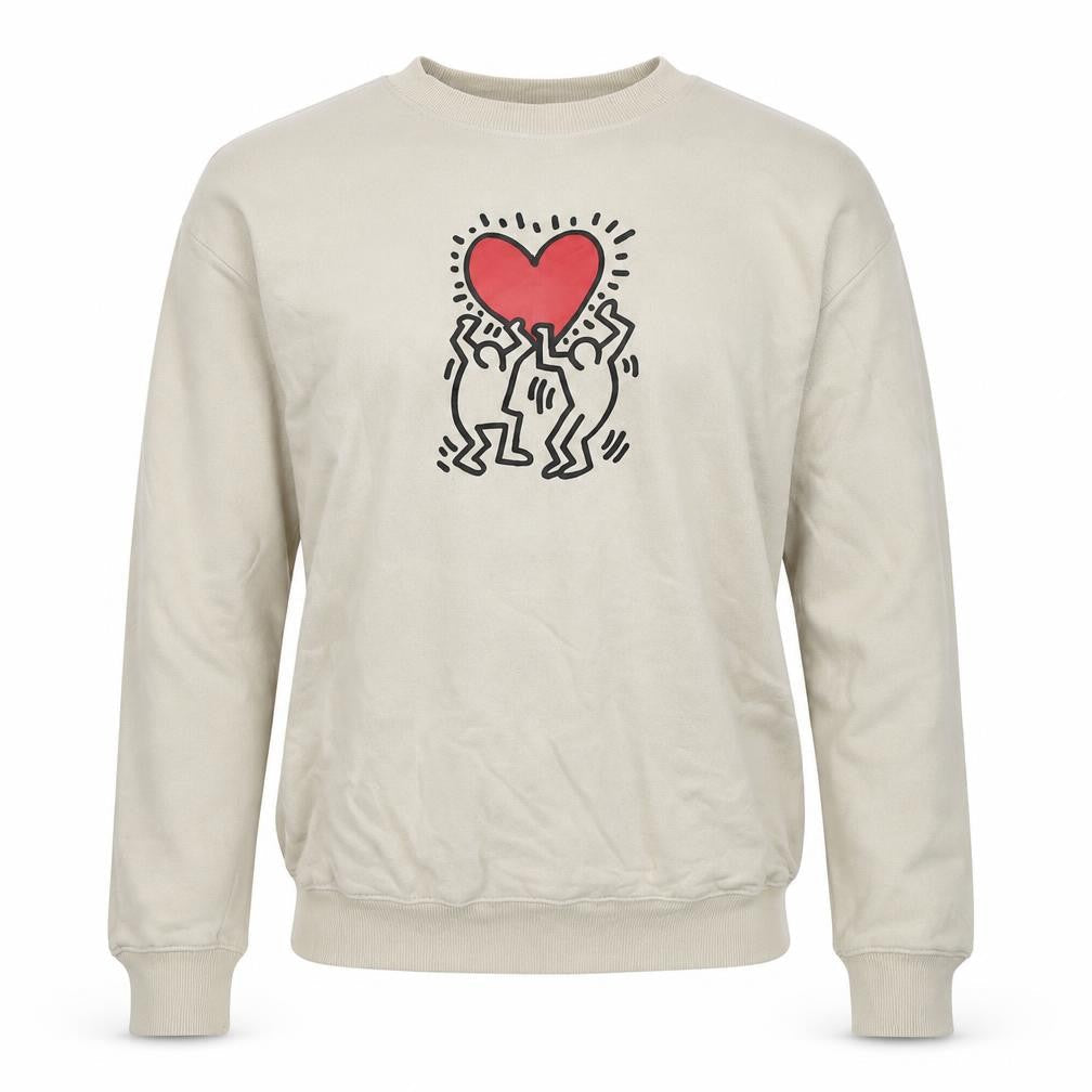 H&M Womens Beige Cotton Pullover Sweatshirt Size XS Pullover - Hearts