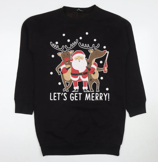 Be Jealous Womens Black Cotton Pullover Sweatshirt Size S Pullover - Let's Get Merry Christmas Tunic Size S/M