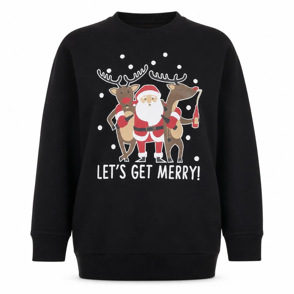 Be Jealous Womens Black Cotton Pullover Sweatshirt Size S Pullover - Let's Get Merry Christmas Tunic Size S/M