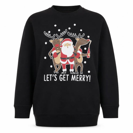Be Jealous Womens Black Cotton Pullover Sweatshirt Size S Pullover - Let's Get Merry Christmas Tunic Size S/M