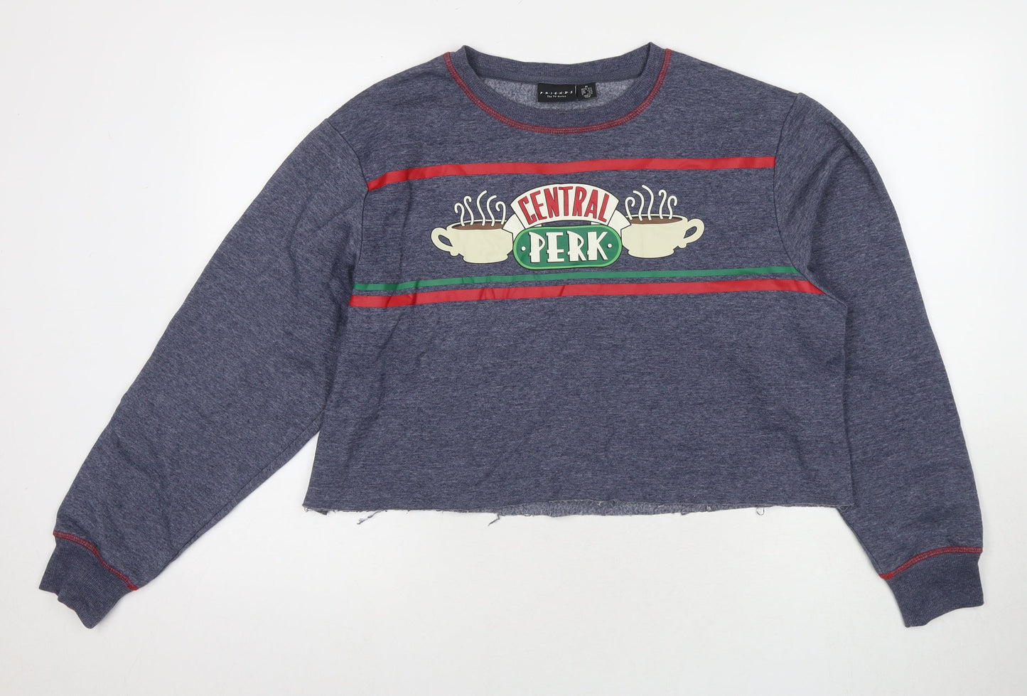 Friends Womens Blue Cotton Pullover Sweatshirt Size 12 Pullover - Central Perk Size 12-14 Cropped