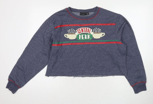 Friends Womens Blue Cotton Pullover Sweatshirt Size 12 Pullover - Central Perk Size 12-14 Cropped
