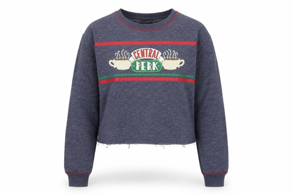 Friends Womens Blue Cotton Pullover Sweatshirt Size 12 Pullover - Central Perk Size 12-14 Cropped