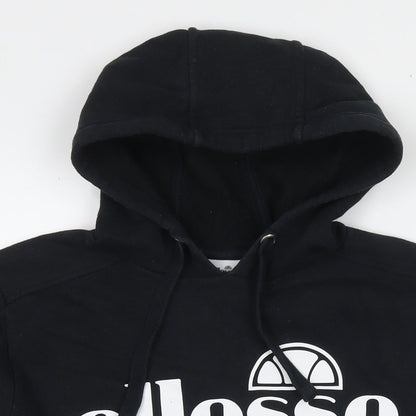 Close-up detail of Ellesse women’s black cotton pullover hoodie, size M, pullover