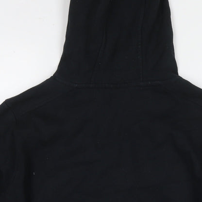Brand and care label for Ellesse women’s black cotton pullover hoodie, size M, pullover