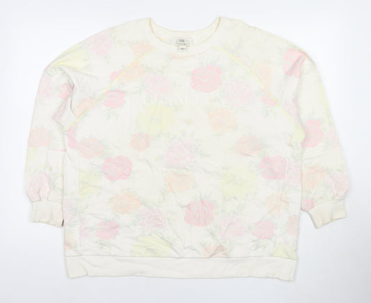 River Island Womens Ivory Floral Cotton Pullover Sweatshirt Size L Pullover - Chanceux