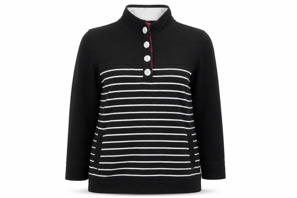 Bonmarché Womens Black Striped Cotton Pullover Sweatshirt Size M Pullover