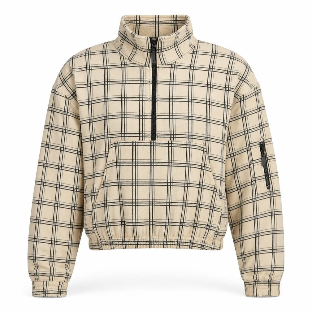 PRETTYLITTLETHING Womens Beige Check Polyester Pullover Sweatshirt Size S Pullover