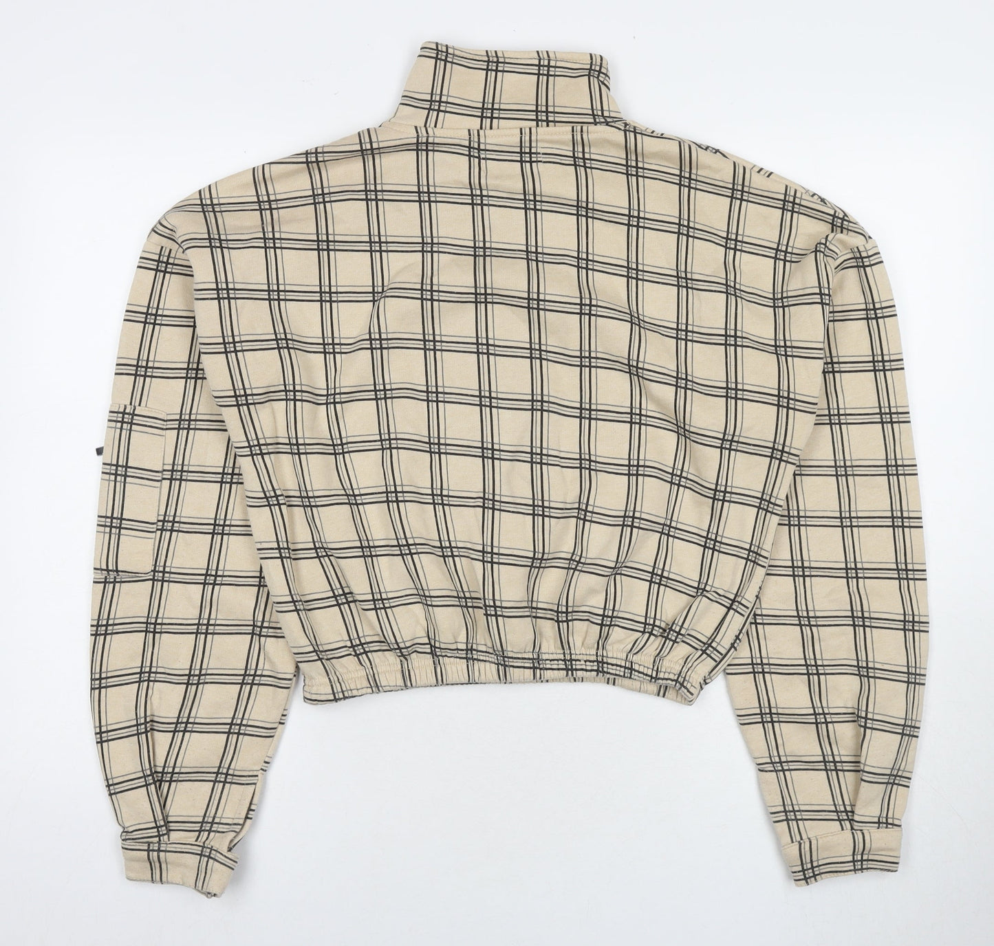 PRETTYLITTLETHING Womens Beige Check Polyester Pullover Sweatshirt Size S Pullover