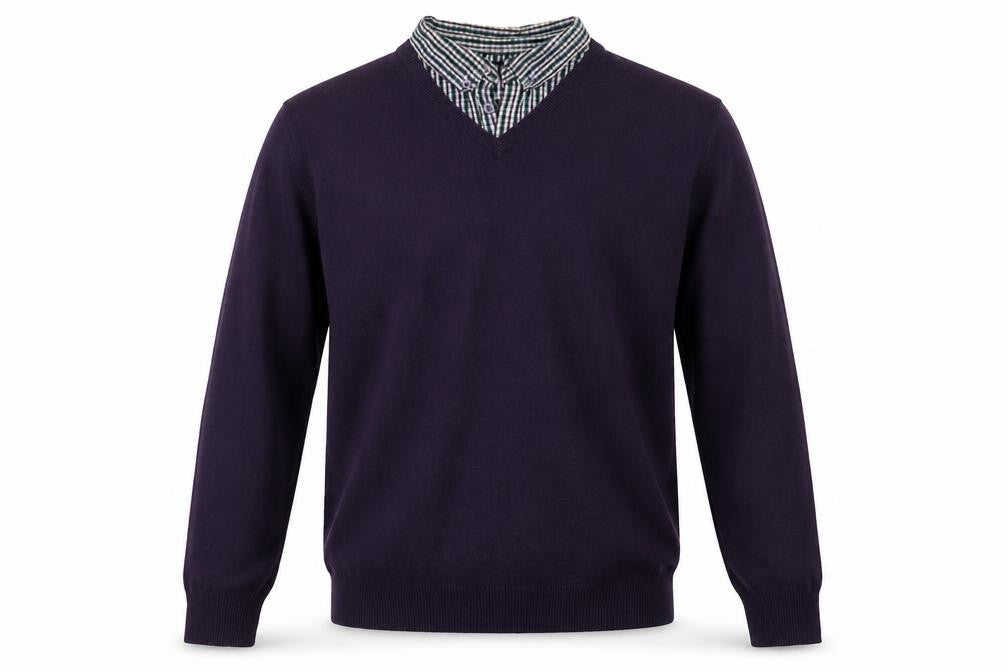 EWM Mens Purple Collared Acrylic Pullover Jumper Size L Long Sleeve