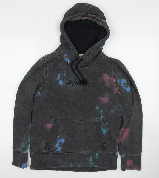 Hollister Mens Grey Cotton Pullover Hoodie Size XS - Size 2XS Tie-dye detail