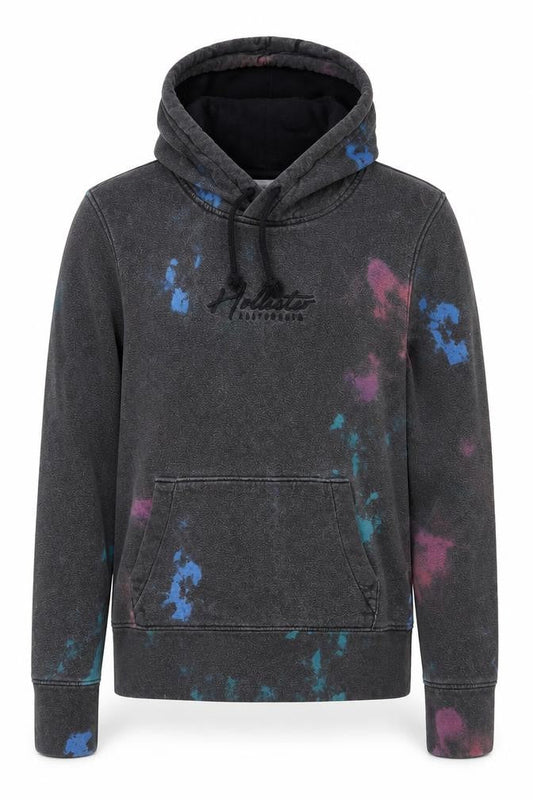 Hollister Mens Grey Cotton Pullover Hoodie Size XS - Size 2XS Tie-dye detail