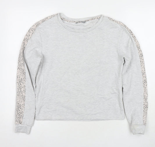 New Look Womens Grey Animal Print Polyester Pullover Sweatshirt Size 8 Pullover - Leopard Print
