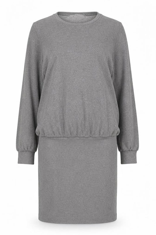 Next Womens Grey Cotton Jumper Dress Size 14 Round Neck Pullover
