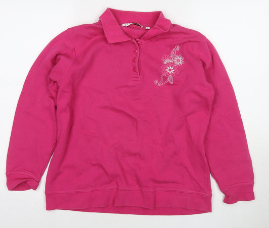 EWM Womens Pink Cotton Pullover Sweatshirt Size 14 Pullover - Embraided Flowers