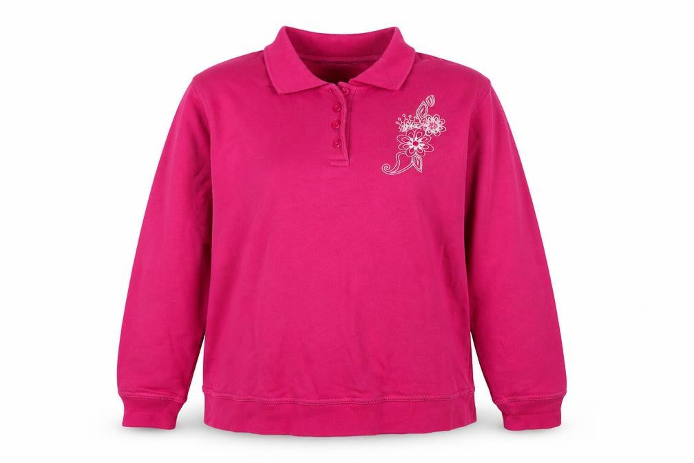EWM Womens Pink Cotton Pullover Sweatshirt Size 14 Pullover - Embraided Flowers