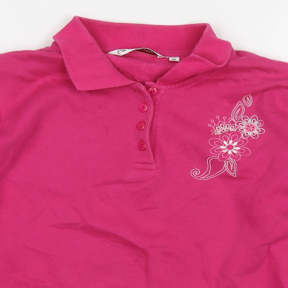 EWM Womens Pink Cotton Pullover Sweatshirt Size 14 Pullover - Embraided Flowers