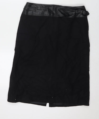 Next Womens Black Wool A-Line Skirt Size 14 Zip