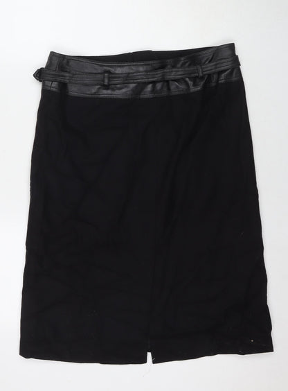 Next Womens Black Wool A-Line Skirt Size 14 Zip