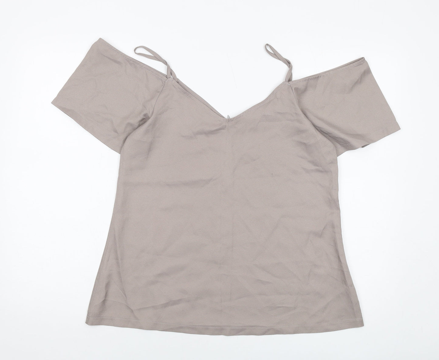 Boohoo Womens Grey Polyester Basic Blouse Size 12 V-Neck
