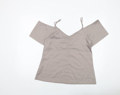 Boohoo Womens Grey Polyester Basic Blouse Size 12 V-Neck