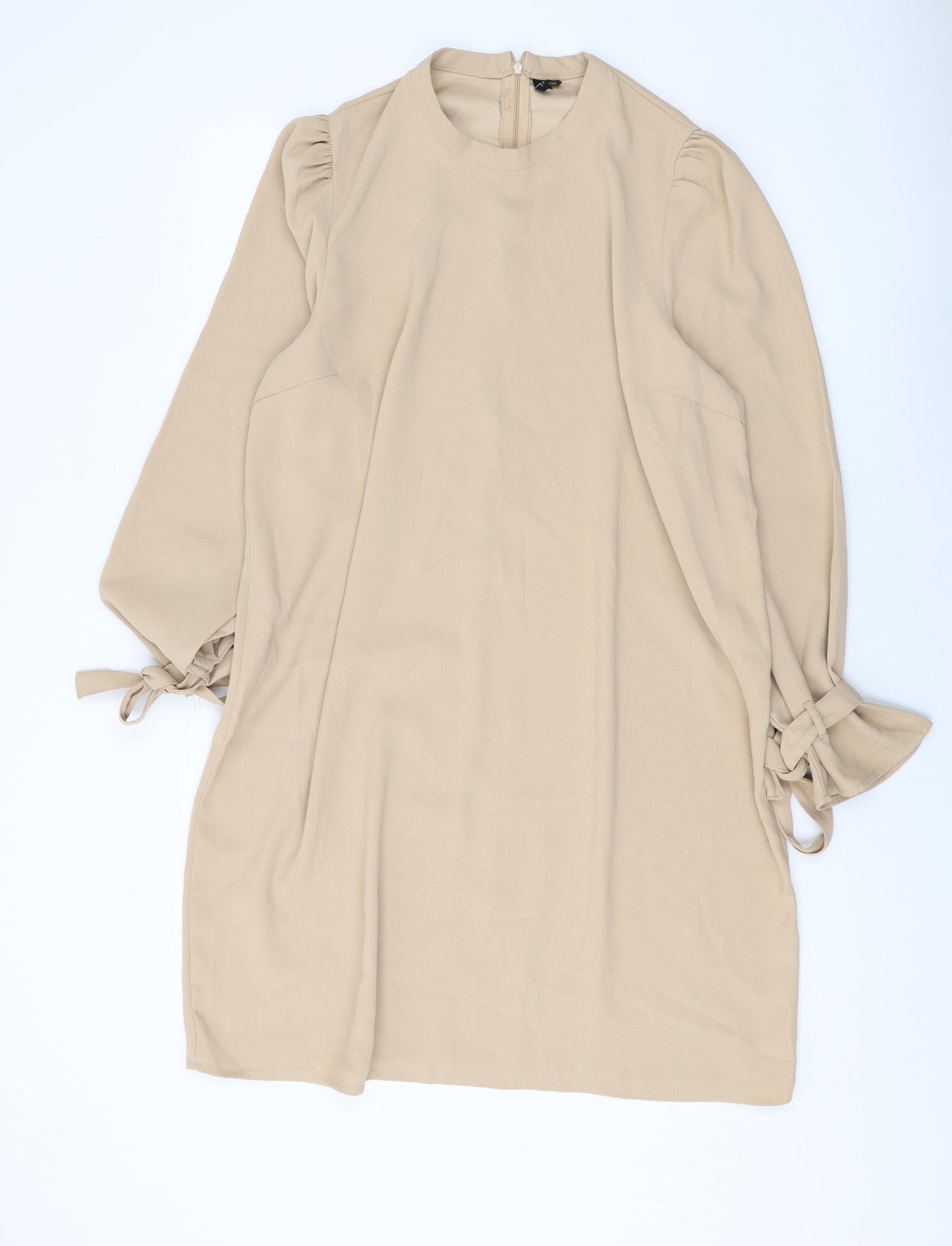 VERO MODA Womens Beige Polyester A-Line Size XL Crew Neck Zip