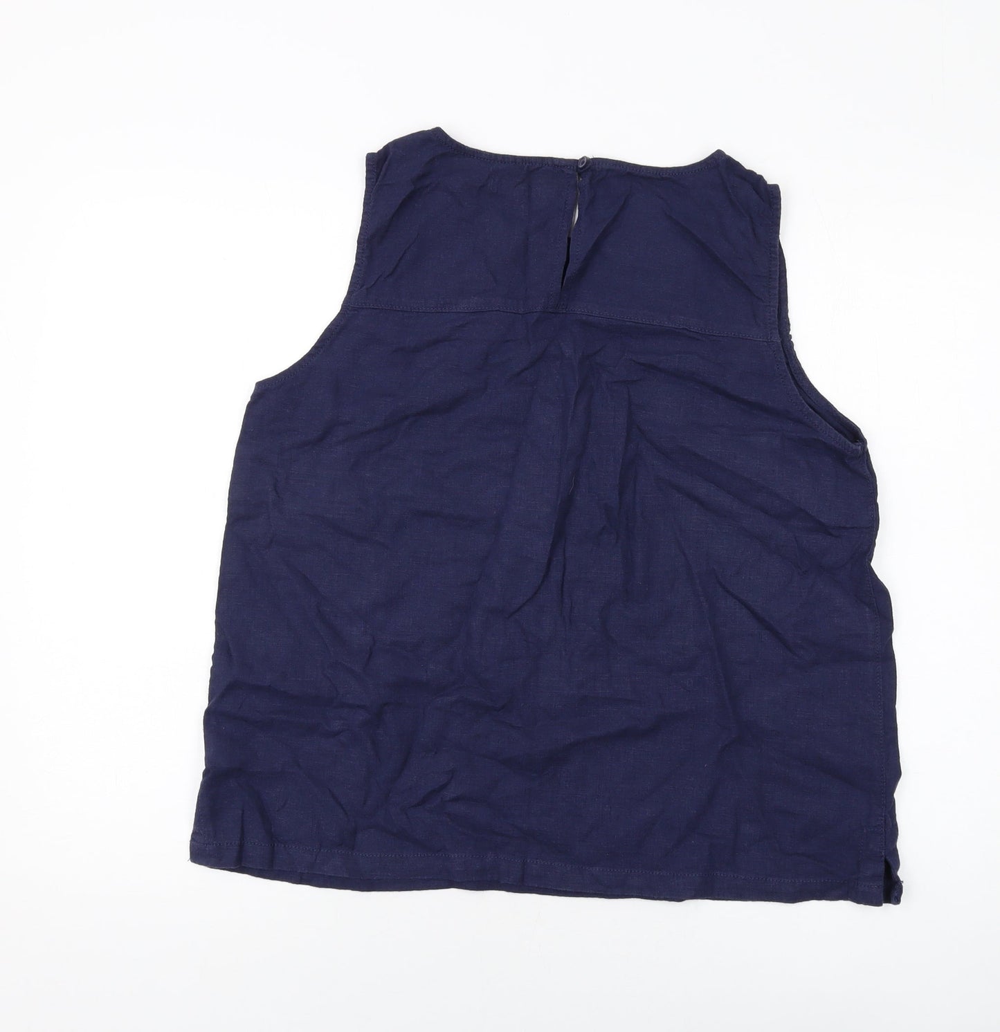 Nexyt Womens Blue Linen Basic Tank Size 16 Round Neck