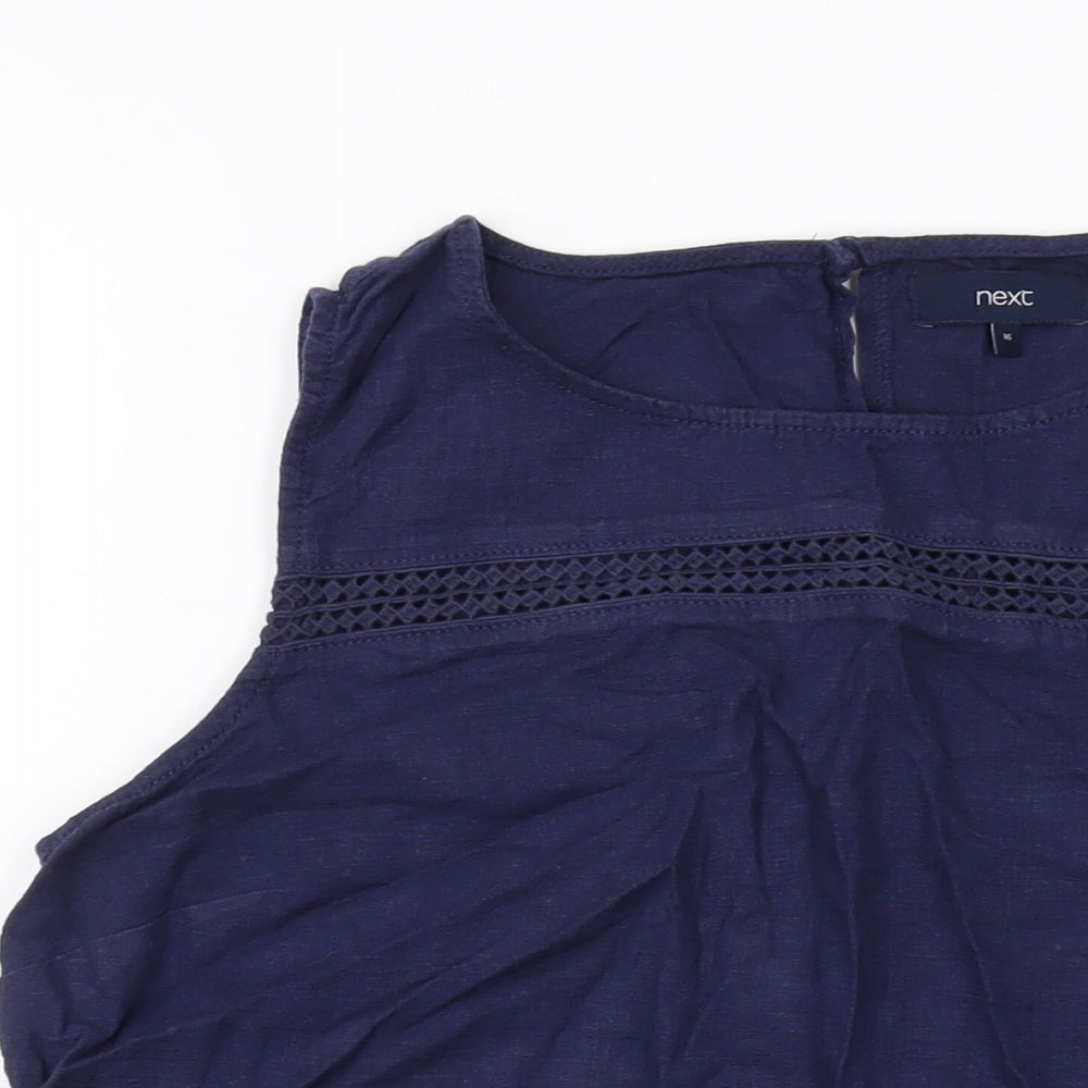 Nexyt Womens Blue Linen Basic Tank Size 16 Round Neck