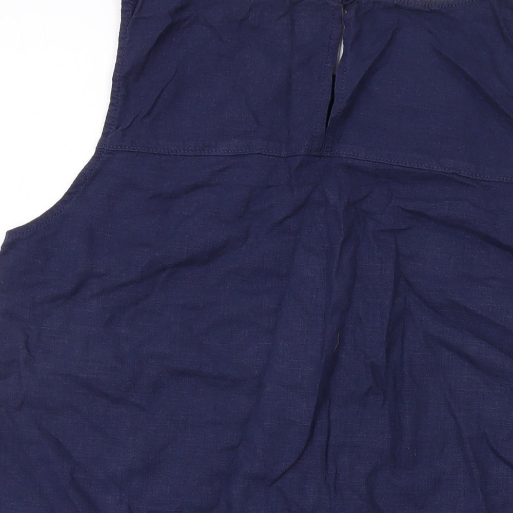 Nexyt Womens Blue Linen Basic Tank Size 16 Round Neck
