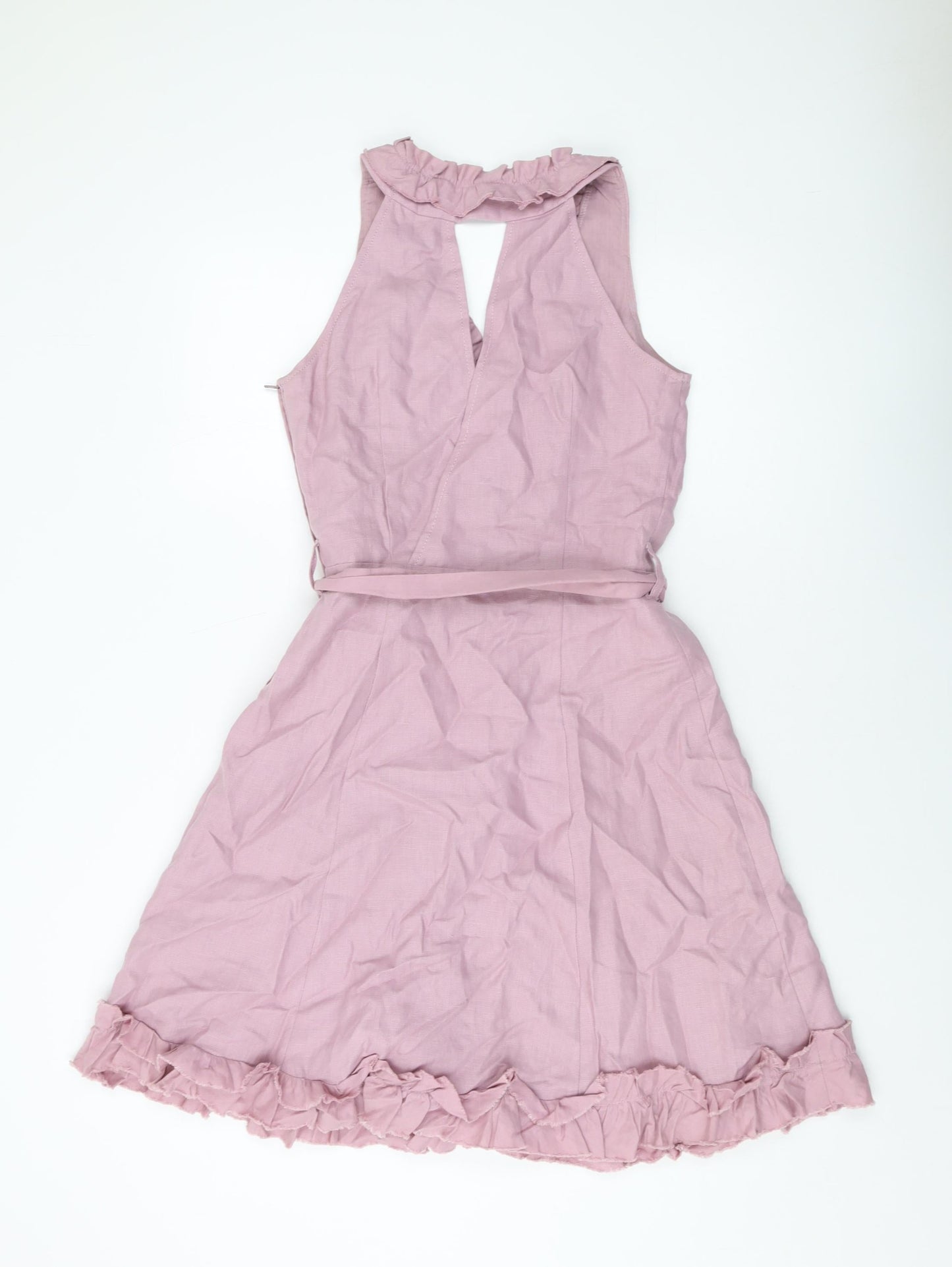 NEXT Womens Pink Linen A-Line Size 12 V-Neck Zip