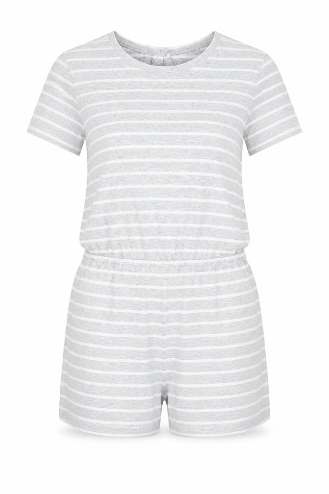 FOREVER 21 Womens Grey Striped Cotton Playsuit One-Piece Size L Button