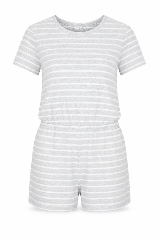 Forever 21 Womens Grey Striped Cotton Playsuit One-Piece Size L Button