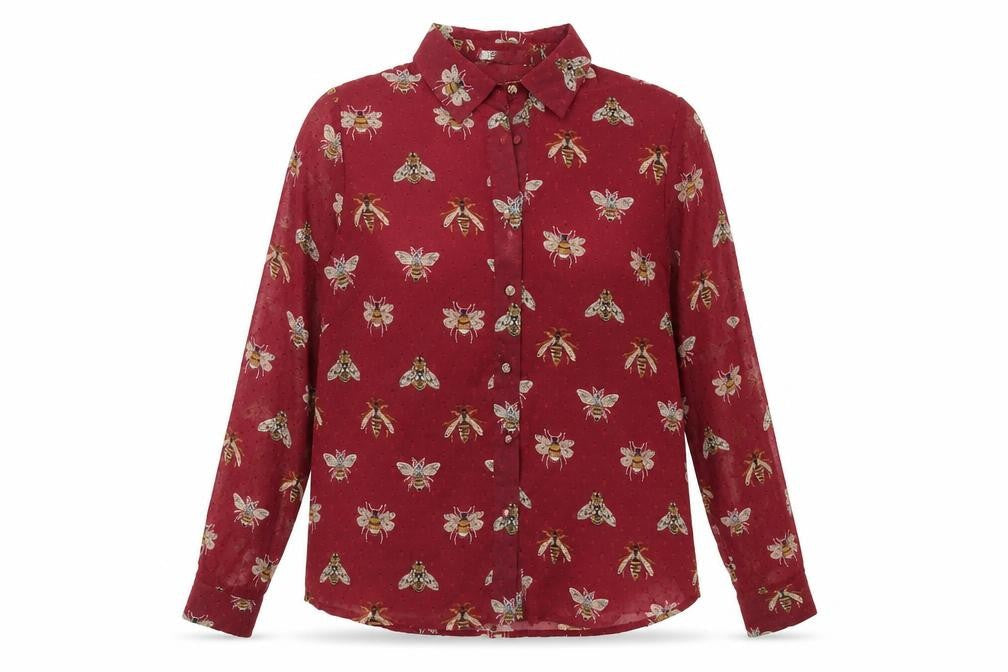 Daphnea Womens Red Geometric Polyester Basic Button-Up Size M Collared