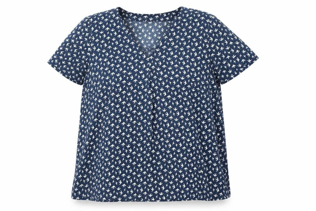 H&M Womens Blue Geometric Polyester Basic Blouse Size 18 V-Neck
