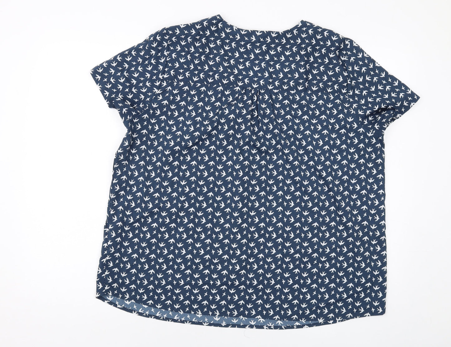 H&M Womens Blue Geometric Polyester Basic Blouse Size 18 V-Neck