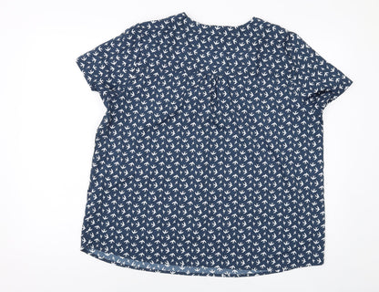 H&M Womens Blue Geometric Polyester Basic Blouse Size 18 V-Neck
