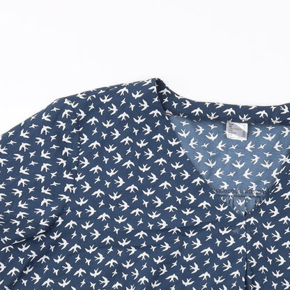 H&M Womens Blue Geometric Polyester Basic Blouse Size 18 V-Neck