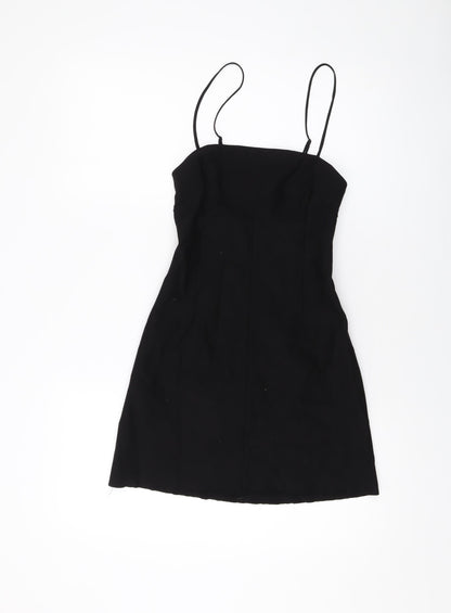 Additional front view of Silence + Noise women’s black viscose mini, size XS, square neck pullover