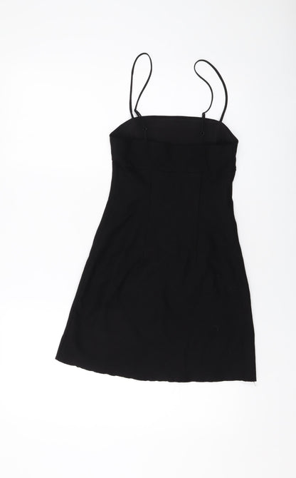 Back view of Silence + Noise women’s black viscose mini, size XS, square neck pullover