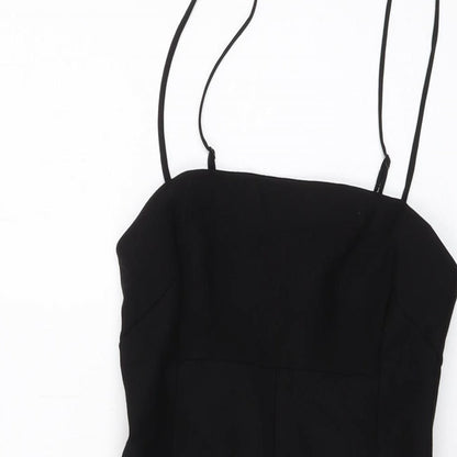 Close-up detail of Silence + Noise women’s black viscose mini, size XS, square neck pullover